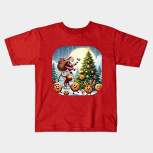 Santa Claus and happy cookies celebrate Christmas Kids T-Shirt